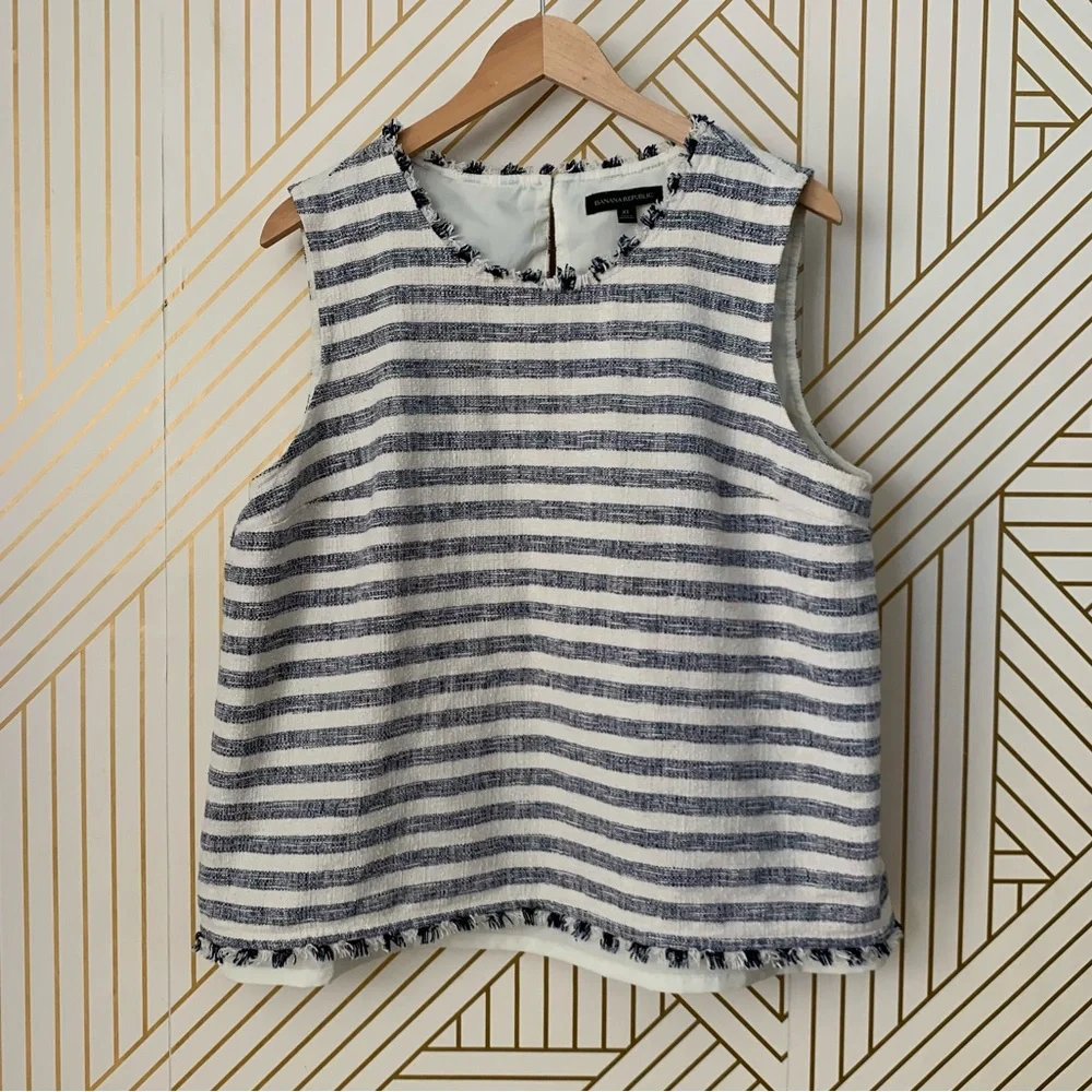Banana Republic Fringe Striped Tank Shell sleeveless fringe hem Cotton blend XL - Picture 11 of 11